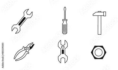 Assorted hand tools vector illustration isolated on black background