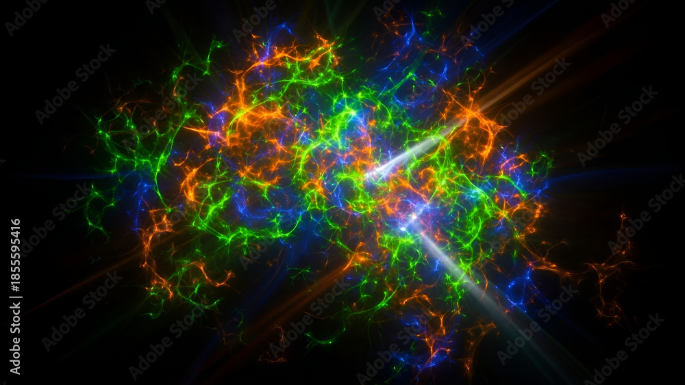 Obraz premium Vibrant Abstract Energy Burst Interconnected Filaments of Light and Color
