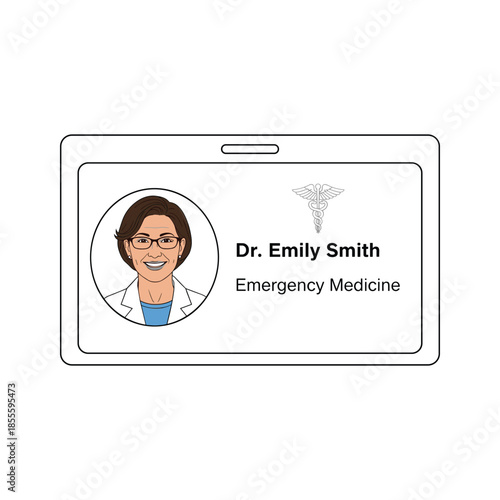 Dr. emily smith's emergency medicine id badge Vector