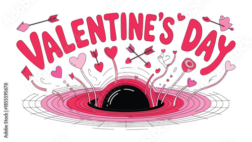 Valentine's Day Illustration: a vibrant illustration that celebrate love, featuring hearts and arrows bursting forth from a unique design.