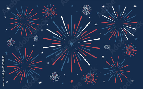 Red White and Blue Fireworks Display on Dark Background