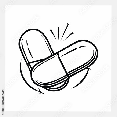 Pill capsules active icon line art. Medicine health supplement dynamic.
