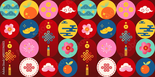 Chinese New Year Seamless Horse Pattern — Vector Asian Festival Background EPS