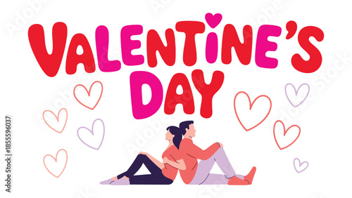 Valentine's Day: A Couple's Love Amidst Hearts. The image radiates romance, with a couple embraced amidst heart motifs, celebrating love's special day.