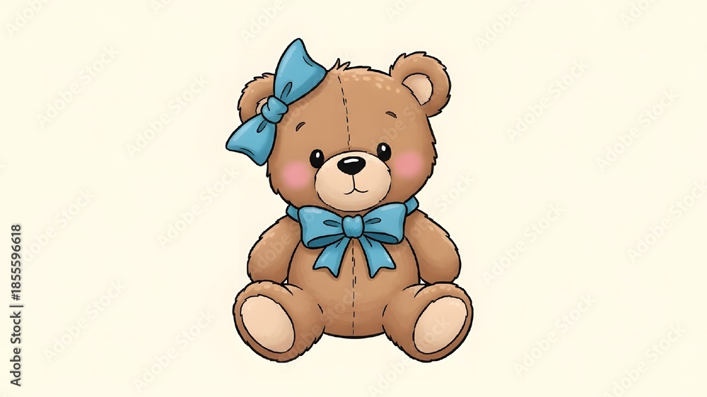 Obraz premium Cute stuffed bear with blue bow