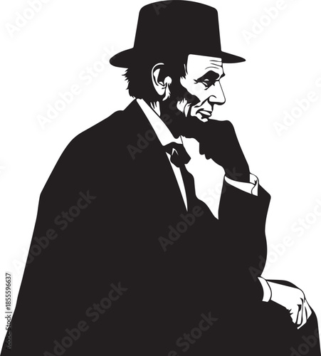 Stylized silhouette of abraham lincoln wearing a top hat