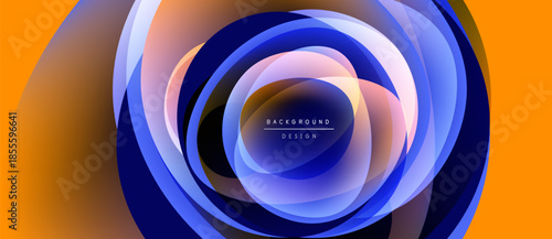 Abstract concentric layers, vibrant colors blend. Orange, blue, purple create dynamic visual effect. Modern design element.