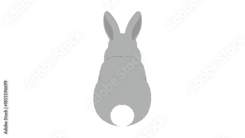 A simple and cute illustration of the back view of a fluffy gray rabbit with a white cotton tail, isolated on a white background.