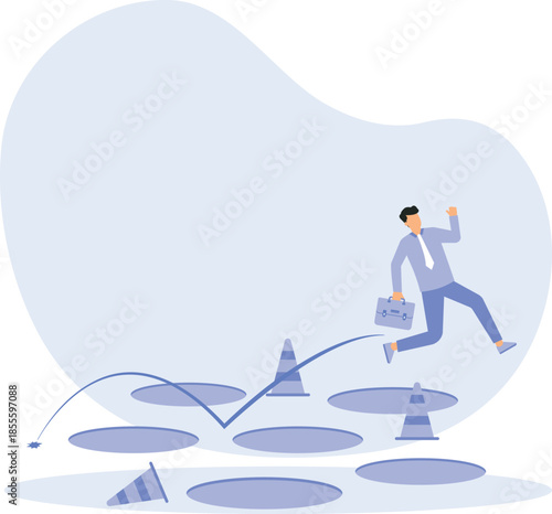 Avoid pitfall and adversity, brave to jump pass mistake,skill and creativity to solve problem concept
