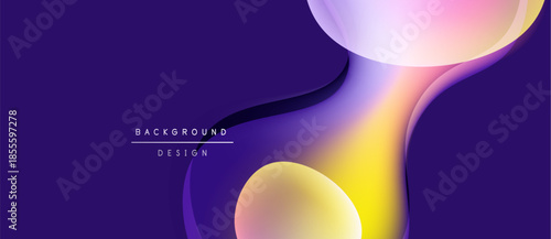Abstract purple background features fluid shapes, gradients. Modern design elements create dynamic visual impact. Smooth curves dominate composition.