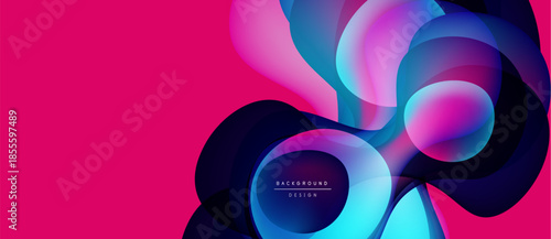 Abstract vibrant design features overlapping circles. Pink, blue, purple hues create dynamic visual effect. Modern background element.
