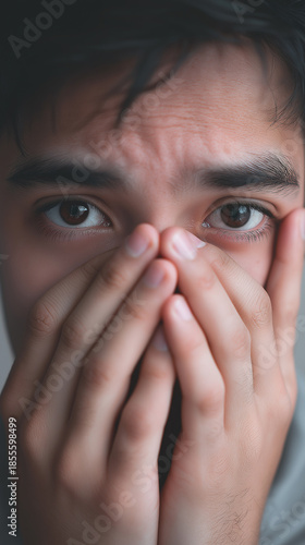 Wallpaper Mural Close-up portrait of a stressed man covering his face expressing anxiety and emotional distress.
 Torontodigital.ca