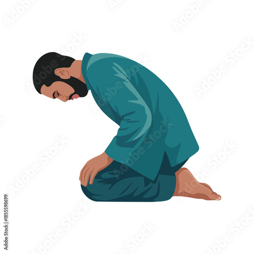 Premium Transparent Muslim Man in Ruku Prayer Pose Islamic Illustration EPS High Quality Vector