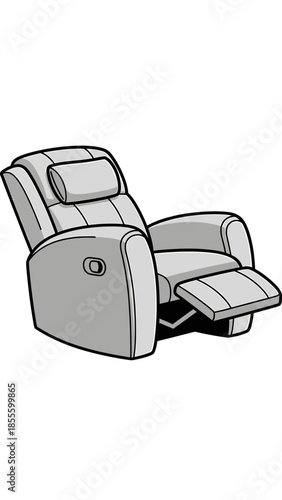 A reclining chair with adjustable footrest and headrest, depicted in a simple illustration style