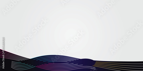 Modern abstract background featuring dark fluid waves and vibrant colorful thin lines on a grey gradient. customizable vector illustration for web banners, landing pages, and corporate headers