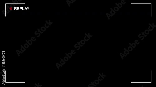 Video camera replay screen overlay animation with transparent background. Playing video Replay Overlay