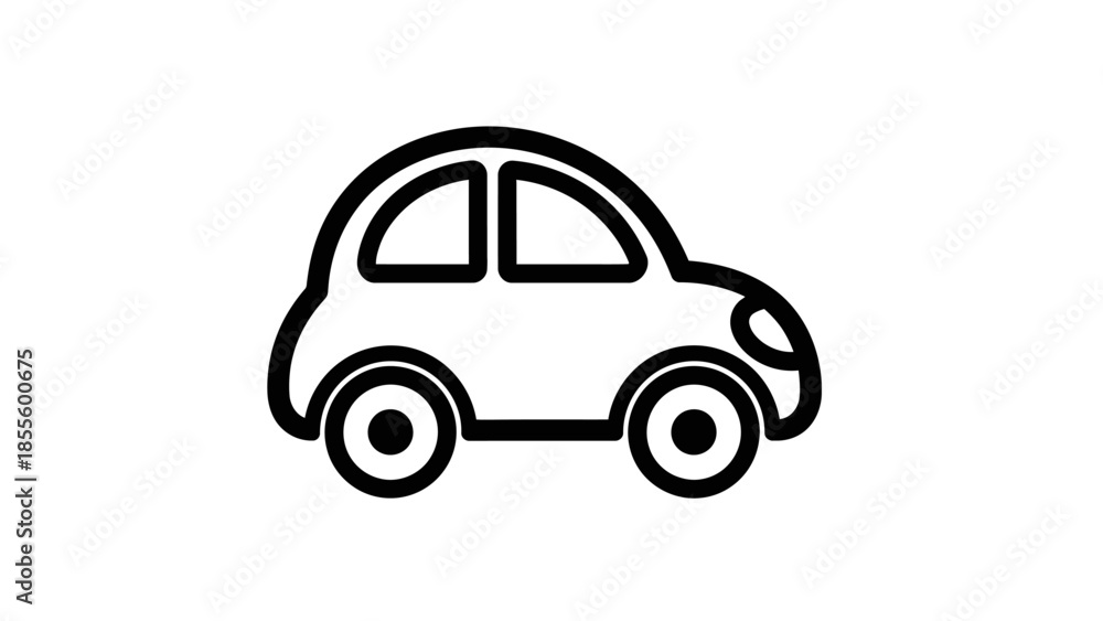 Fototapeta premium Simple Black and White Line Art Icon of a Car.