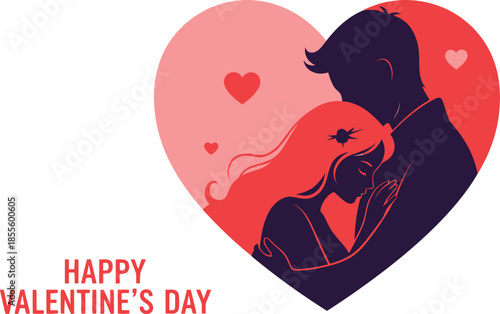 Romantic couple embracing in heart shape for Valentine's Day