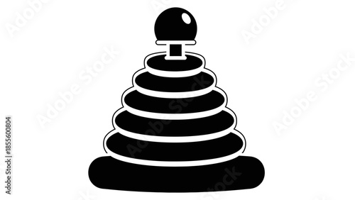 Simple Black and White Stacking Ring Toy Icon.