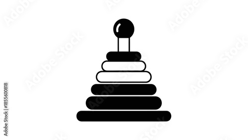 Simple Black and White Stacking Toy Icon.