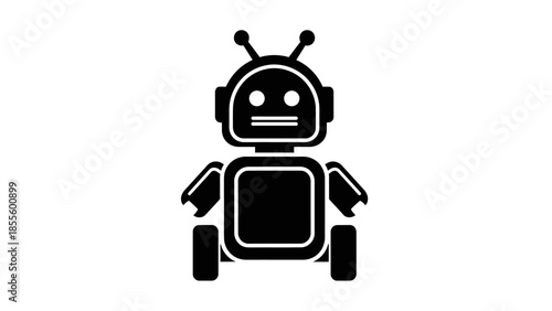 Simple Black Robot Icon Illustration on White Background.