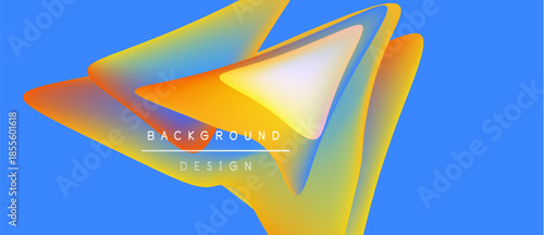 Abstract shapes overlap, creating vibrant color gradients. Blue background emphasizes layered design elements. Text reads background design.