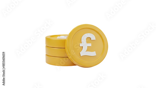 3D Stack of Pound Sterling Coins with Pound Symbol on transparent background