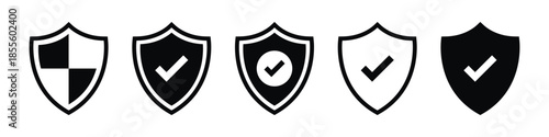Shield check mark icon or security shield protection icon with tick symbol