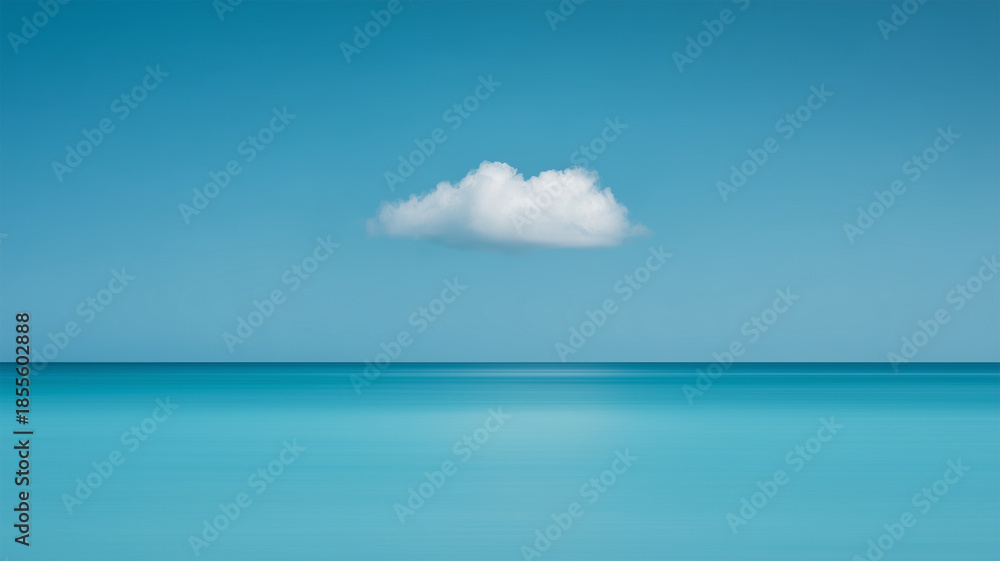 Fototapeta premium 長時間露光のように滑らかな海と一雲だけの昼のミニマル風景
