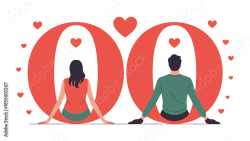 Love's Embrace: An intimate scene of a couple surrounded by the warmth of love, symbolizing unity and connection. The central 'O' shape underscores the bond they share. 