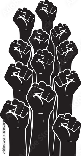Multiple raised black fists symbolizing protest and solidarity