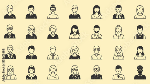 Diverse set of minimalist monochrome avatar icons for user profiles