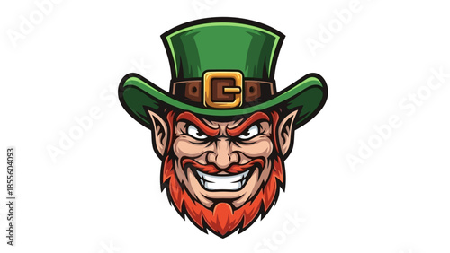 A menacing leprechaun with a red beard and a green hat.