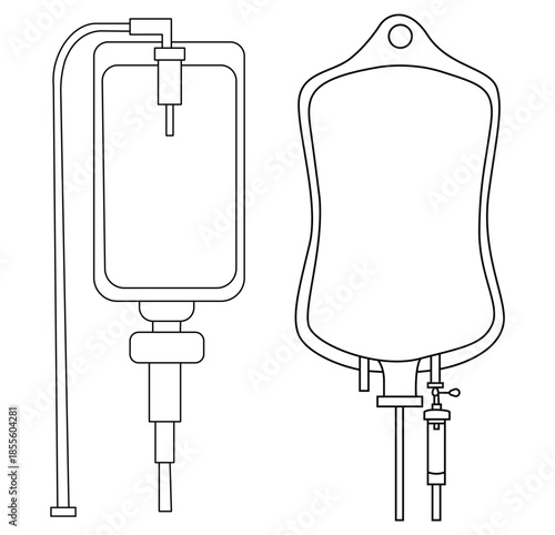 Healthcare and Hospital Concept: Medical IV Solution Drip Bags with Liquid, Vector Glyph Icon Design Template.