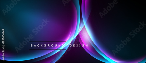 Abstract background features flowing curves, vibrant blues, purples, pinks. Modern design evokes energy, movement, sleekness. Minimalist aesthetic.