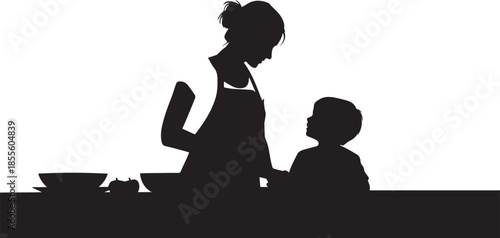 Mother and child cooking together