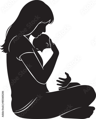 Woman holding baby silhouette