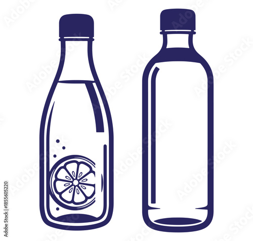Illustration of two water bottles one infused with lemon vector design on white background