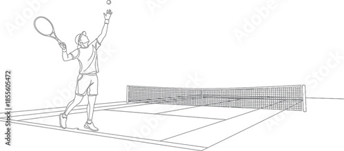 Tennis player serving on court