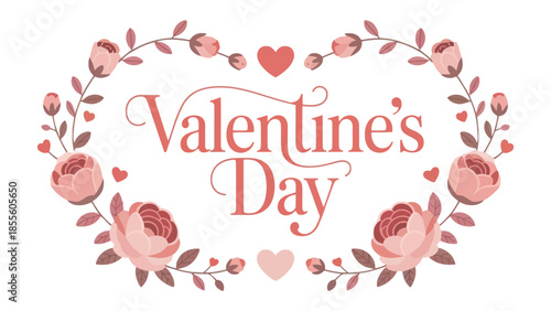 Floral Valentine's Day Greeting: Delicate floral wreath frames a heartfelt Valentine's Day message, celebrating love and affection with graceful elegance.