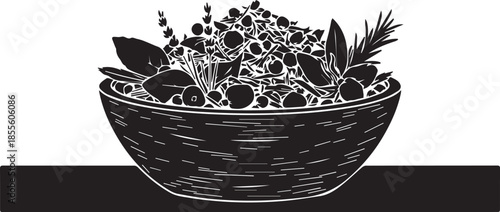 Bowl of mixed berries and herbs