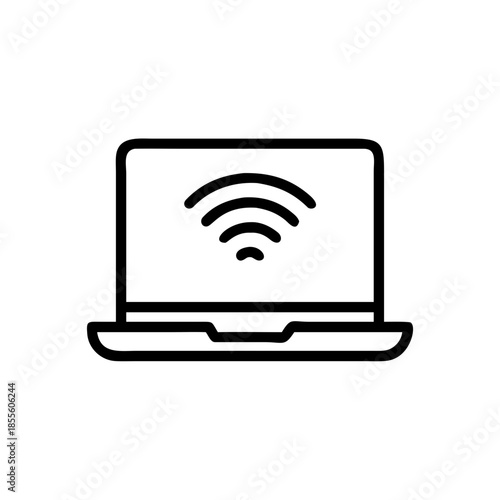 Laptop With WiFi signal Outline Icon. Minimalist Latop icon with wifi signals suitable for UI and web design