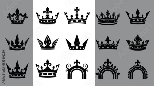 Collection of Royal Crown Icons for Heraldry, Nobility, and Regal Symbolism