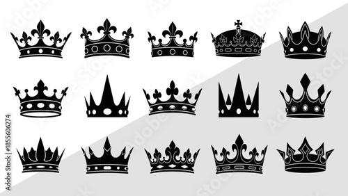 Collection of Regal Crown Silhouettes for Royalty and Authority Symbolism