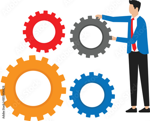 Business solution to fix problem, expertise and skill to drive success, leadership to connect business part strategy concept

