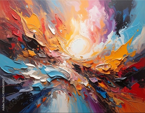 Vibrant Abstract Expressionist Painting Bursting with Color and Energy.