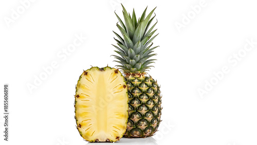 Pineapple isolated png Pineapple half with leaves on white background Cut pineapple no background Sl