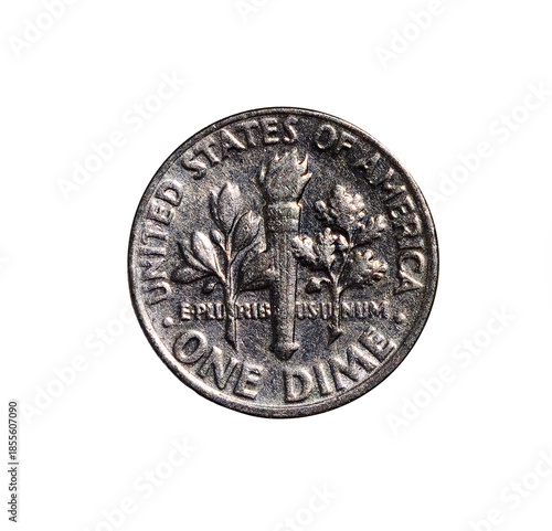 American one dime coin isolated on white background