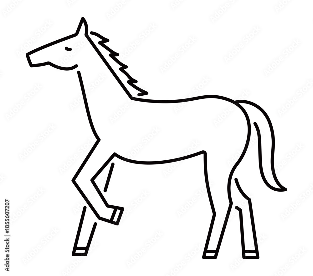 Fototapeta premium 馬のシンプルなイラスト ウマ うま 午年 午 うま年 年賀状 2026年 白背景 動物 横