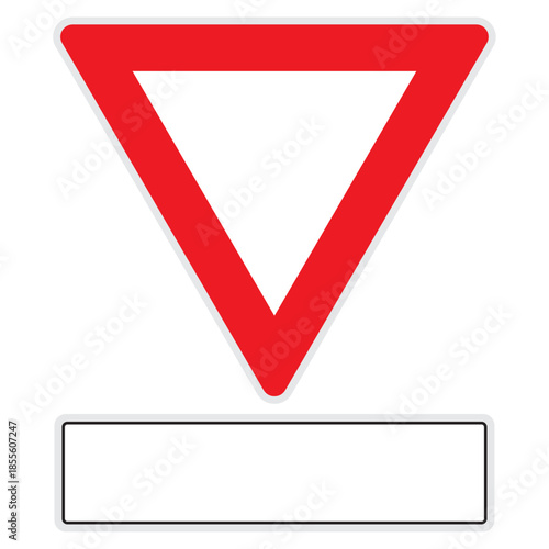Give way traffic icon with red triangle yield sign and blank information panel